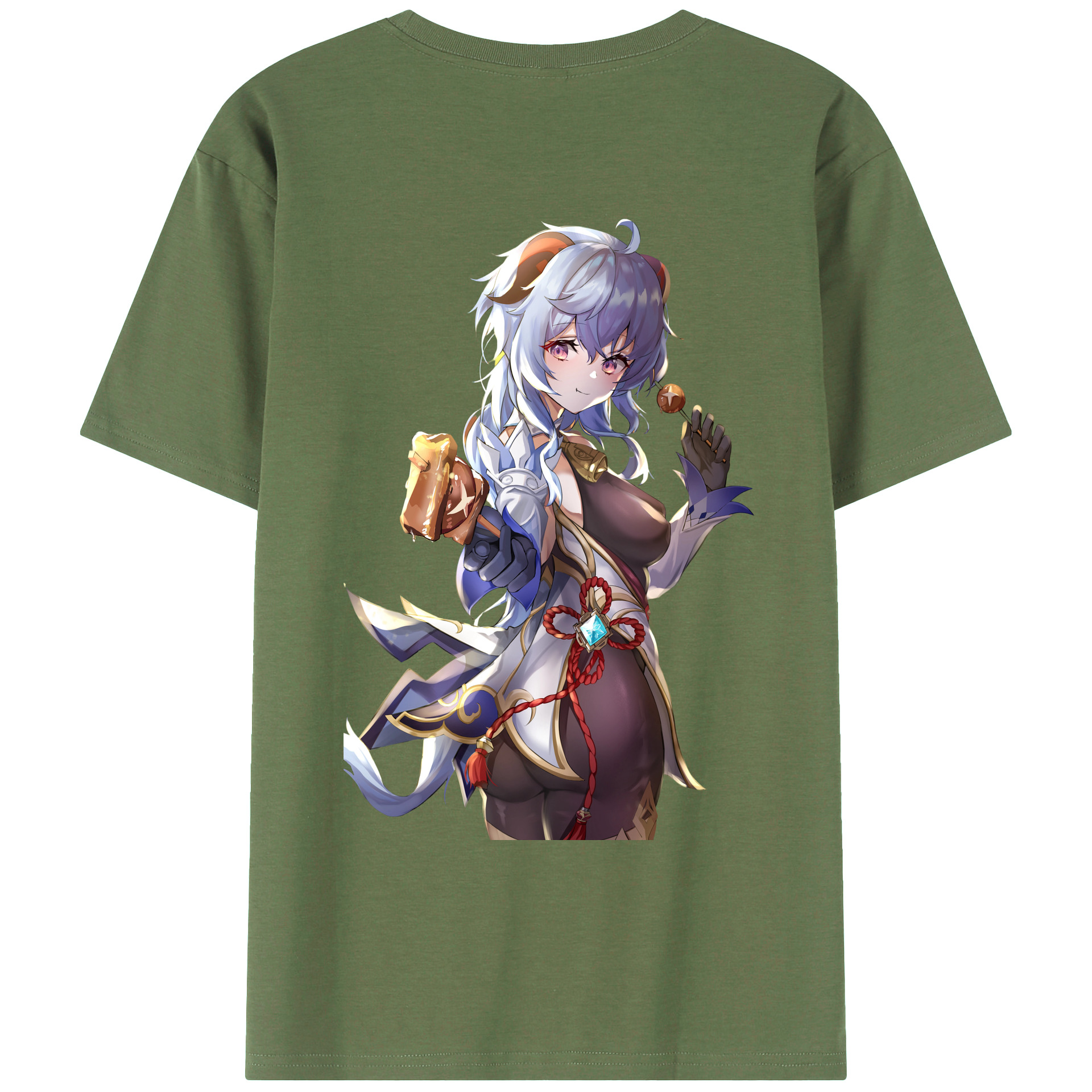 げんし神 甘雨 かんう genshin Ganyu 綿100％ メンズ半袖Tシャツ（バックプリント） 通気性